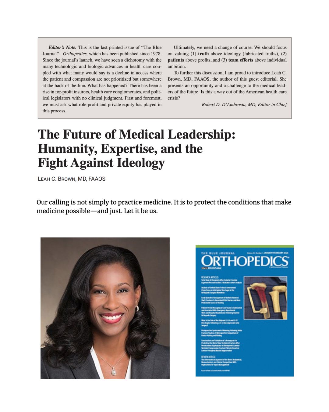 Amazing editorial by Dr. Leah Brown