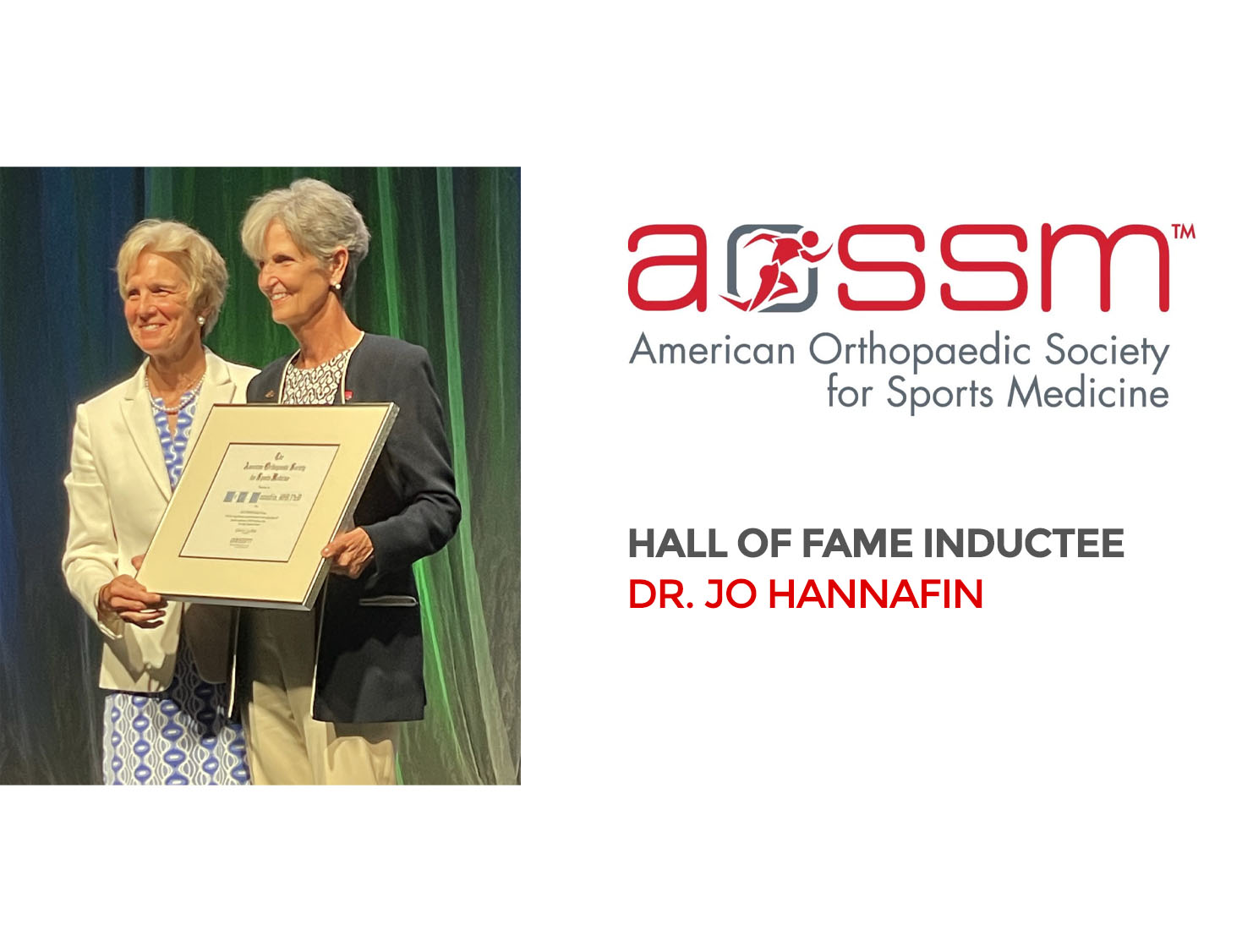 Congratulations Dr. Jo Hannafin, AOSSM Hall of Fame Inductee
